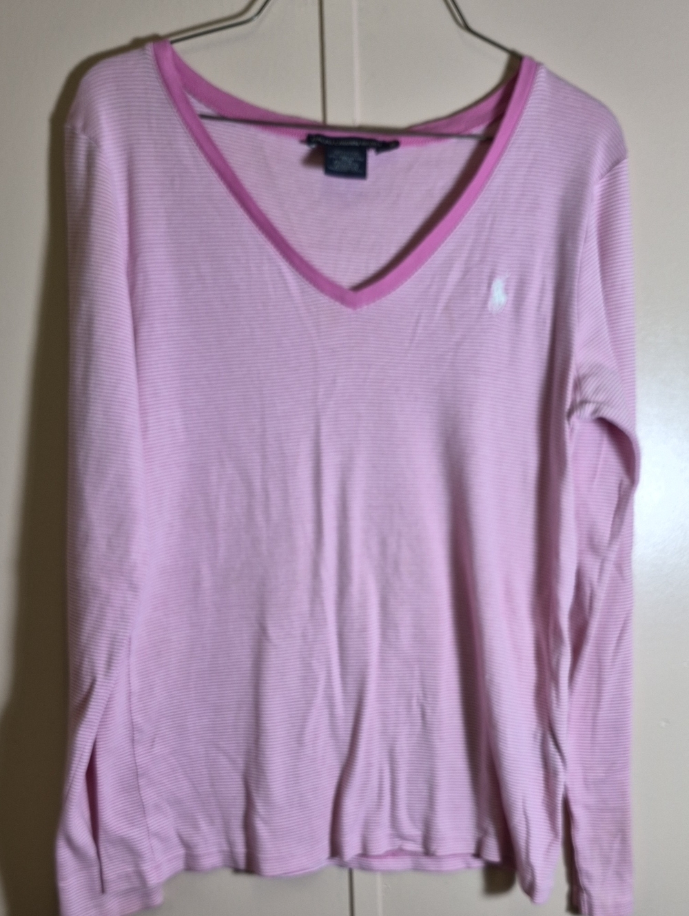 Lauren Sport Ralph Lauren Pink Striped Pima Cotton Lyocell V-Neck Top XL